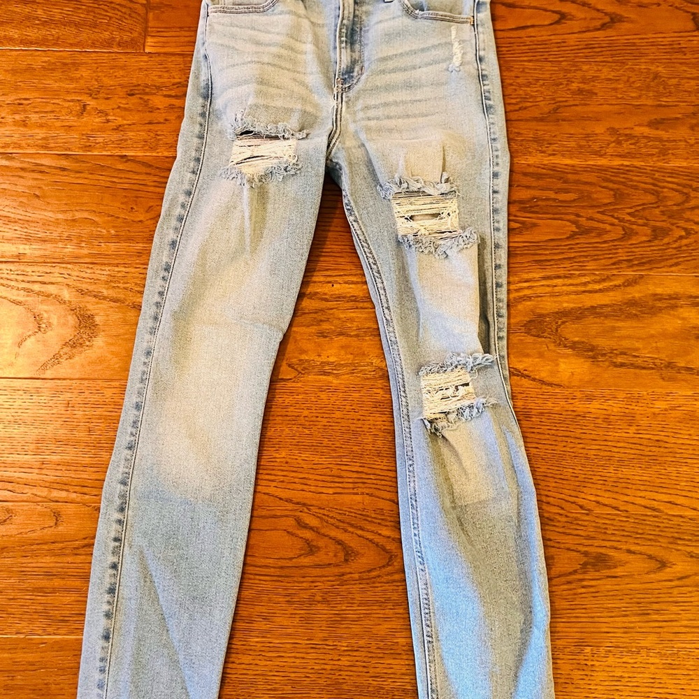 Hollister Ultra Hugh rise Light Blue‎ Ripped Skinny Jeans